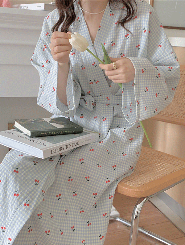 체리 로브 가디건_V0033 봄 여름 여성 원피스잠옷 잠옷세트 파자마 수면잠옷 편안한 귀여운 깜찍한 파자마파티 홈웨어